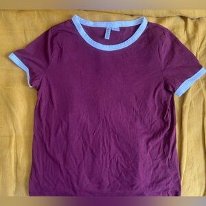 Size us S, H&M, burgundy, and white T-shirt